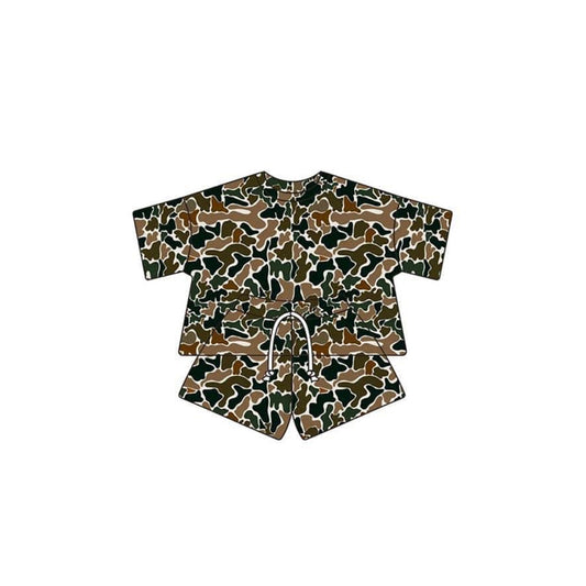 presale GSSO1680 Girls camouflage beige short-sleeved shorts set  2024 11.28