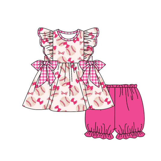 presale GSSO1686 Rose Red Plaid Bowknot Baseball Fly Sleeve Shorts Set  2024 11.29