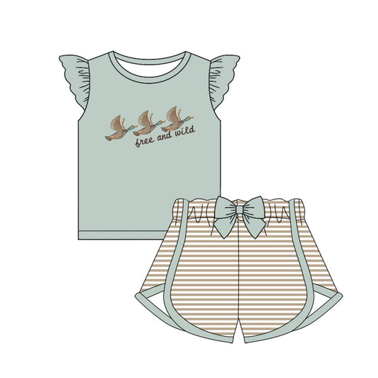 presale GSSO1688 Duck Teal Flying Sleeve Striped Shorts Set  2024 11.29