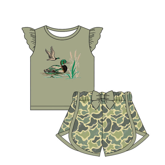 presale GSSO1690 Duck cattail green flying sleeve camouflage shorts suit    2024 11.29