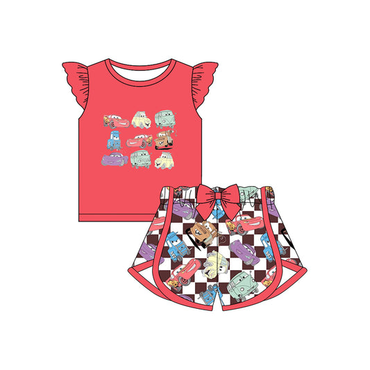 presale GSSO1695 Cartoon Car Red Flying Sleeve Plaid Shorts Suit    2024 11.30