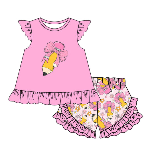presale GSSO1697 Bow Pencil Pink Fly Sleeve Shorts Set  2024 11.30