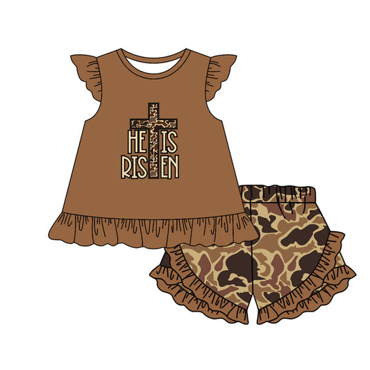 preorder GSSO1699 Camouflage Cross Brown Fly Sleeve Shorts Set  2024 12.2