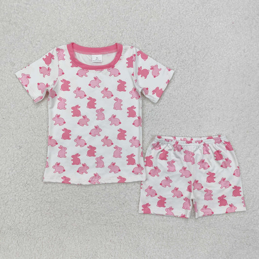 GSSO1700 Easter Plaid Polka Dot Bunny Pink and White Short Sleeve Shorts Pajama Set
