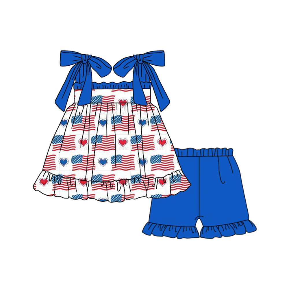 presale GSSO1701  National Day flag love blue lace suspender shorts suit   2024 12.3