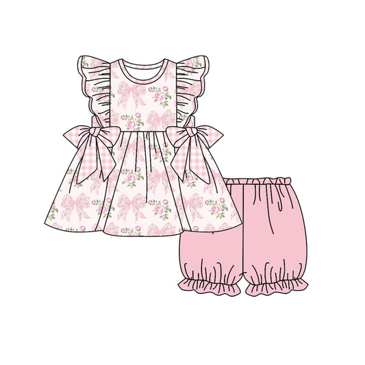 presale GSSO1703  Floral Flower Leaf Pink Plaid Bowknot Flying Sleeve Shorts Set  2024 12.3
