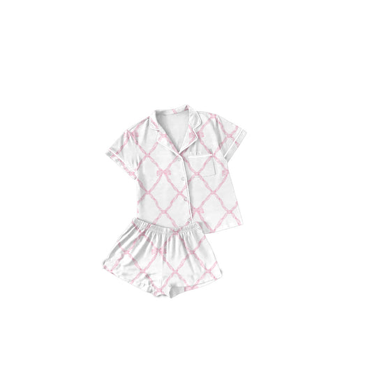 presale GSSO1705  Pink bow pattern white short-sleeved shorts pajama set  2024 12.3