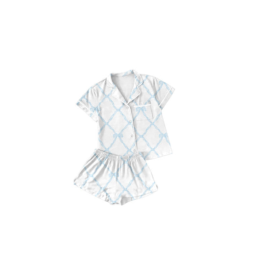 presale GSSO1706  Blue bow pattern white short-sleeved shorts pajama set  2024 12.3