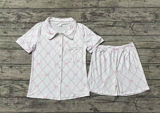 presale GSSO1708 Adult Women Pink Bows Buttons Tops Shorts Pajamas 2024 12.11