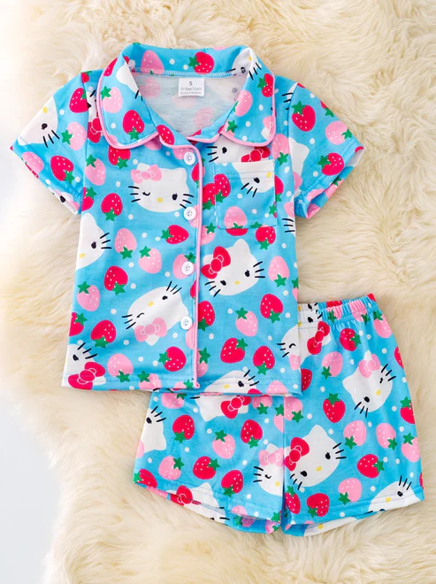 preorder GSSO1711  Strawberry Blue Short Sleeve Shorts Pajama Set   2024 12.4
