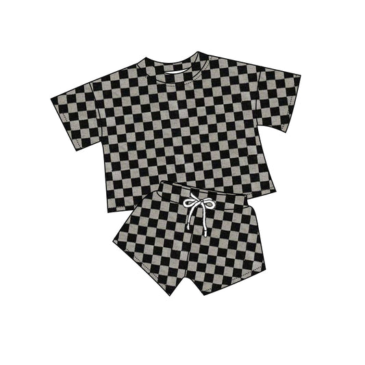 presale GSSO1720 Black and grey plaid short-sleeved shorts suit 2024 12.6