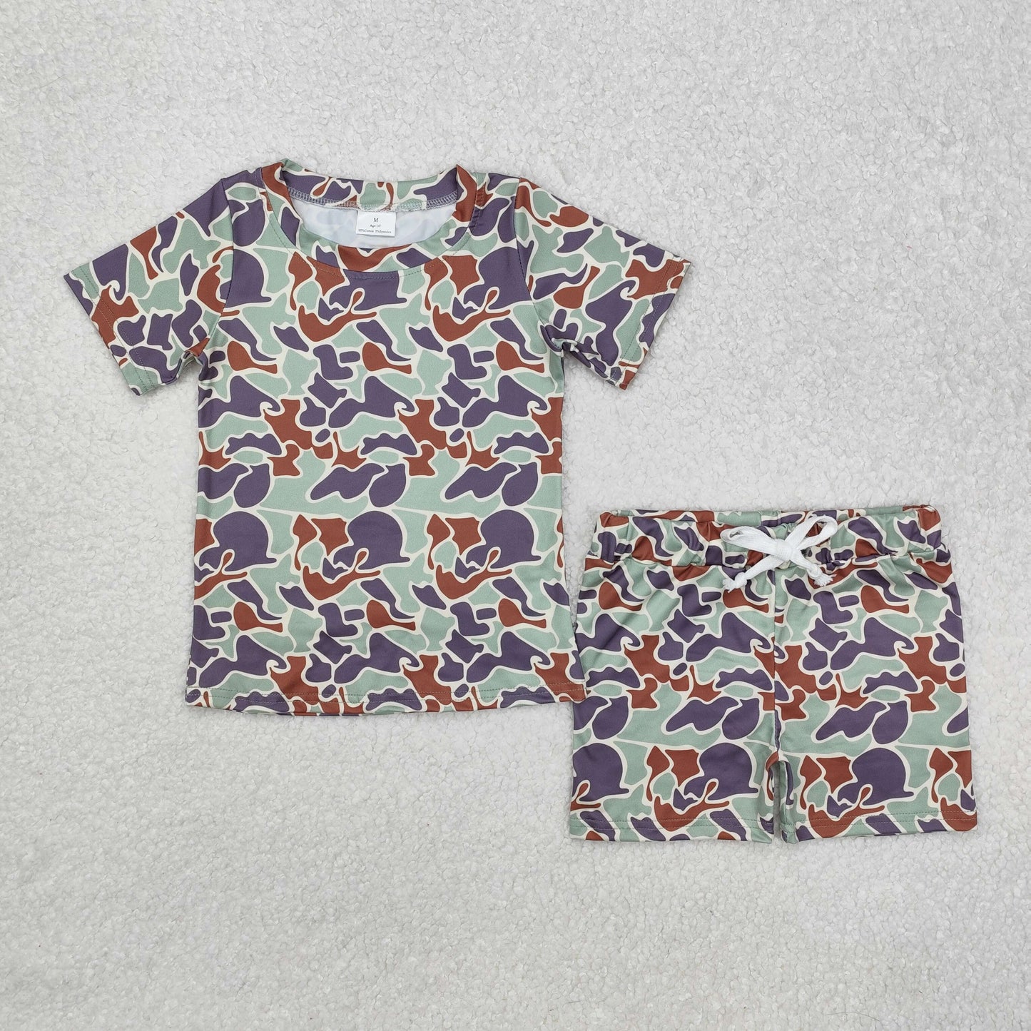 GSSO1723  Brown, green and grey camouflage short-sleeved shorts suit