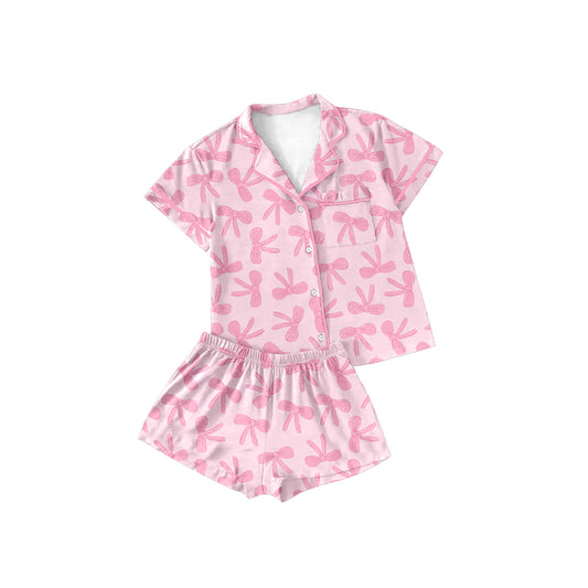 presale GSSO1726  Pink Bow Pattern Short Sleeve Shorts Pajama Set    2024 12.6