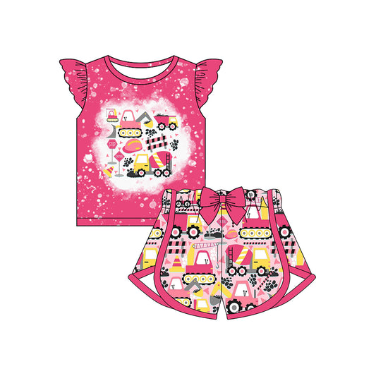 presale GSSO1727  Engineering Vehicle Rose Red Flying Sleeve Shorts Suit   2024 12.6