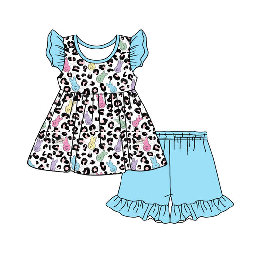 presale GSSO1733 Colorful bunny leopard print blue flying sleeve shorts suit  2024 12.7
