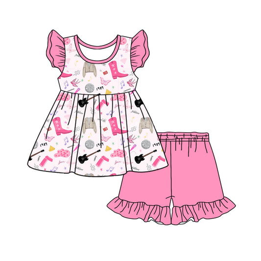 presale GSSO1734 Boots Guitar Pink Flying Sleeve Shorts Set  2024 12.7