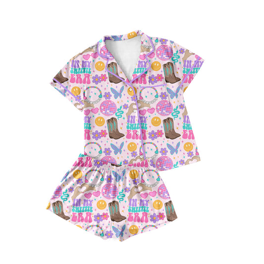 presale GSSO1736 Adult female letter boots light ball pink short-sleeved shorts pajamas set 2024 12.7