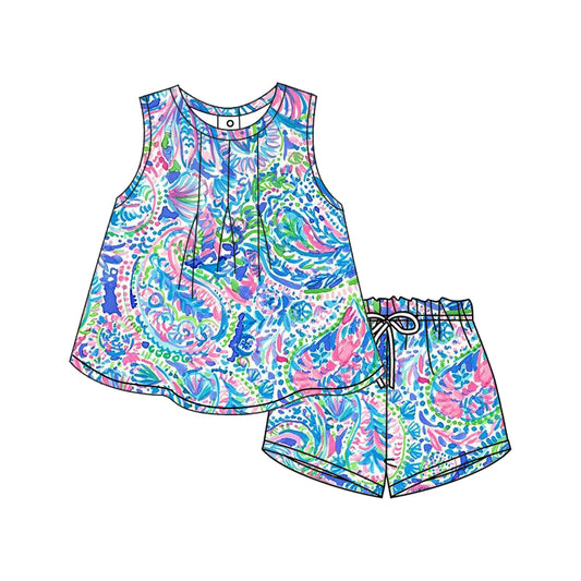 preorder GSSO1751   Seaweed Shell Teal Sleeveless Shorts Set  2024 12.10