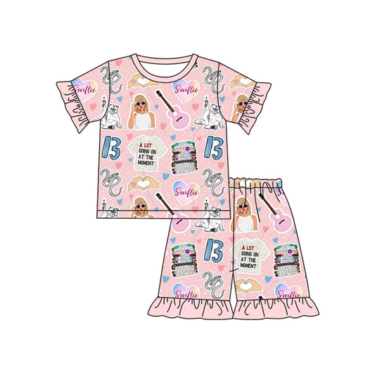 preorder GSSO1754  Guitar Heart Pink Lace Short Sleeve Shorts Pajama Set  2024 12.10