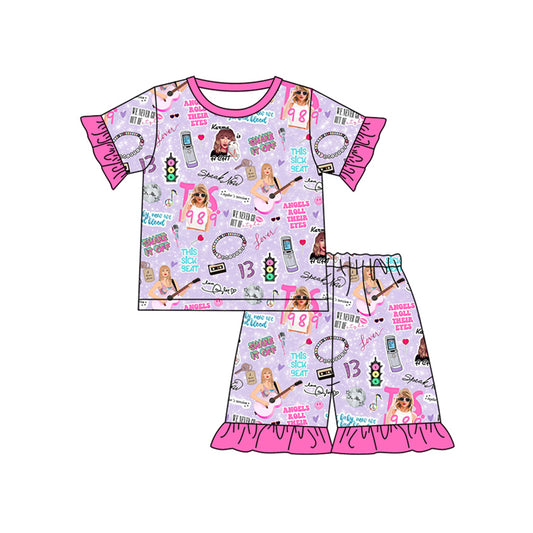 preorder GSSO1755 Rose red lace purple short-sleeved shorts pajama set 2024 12.10