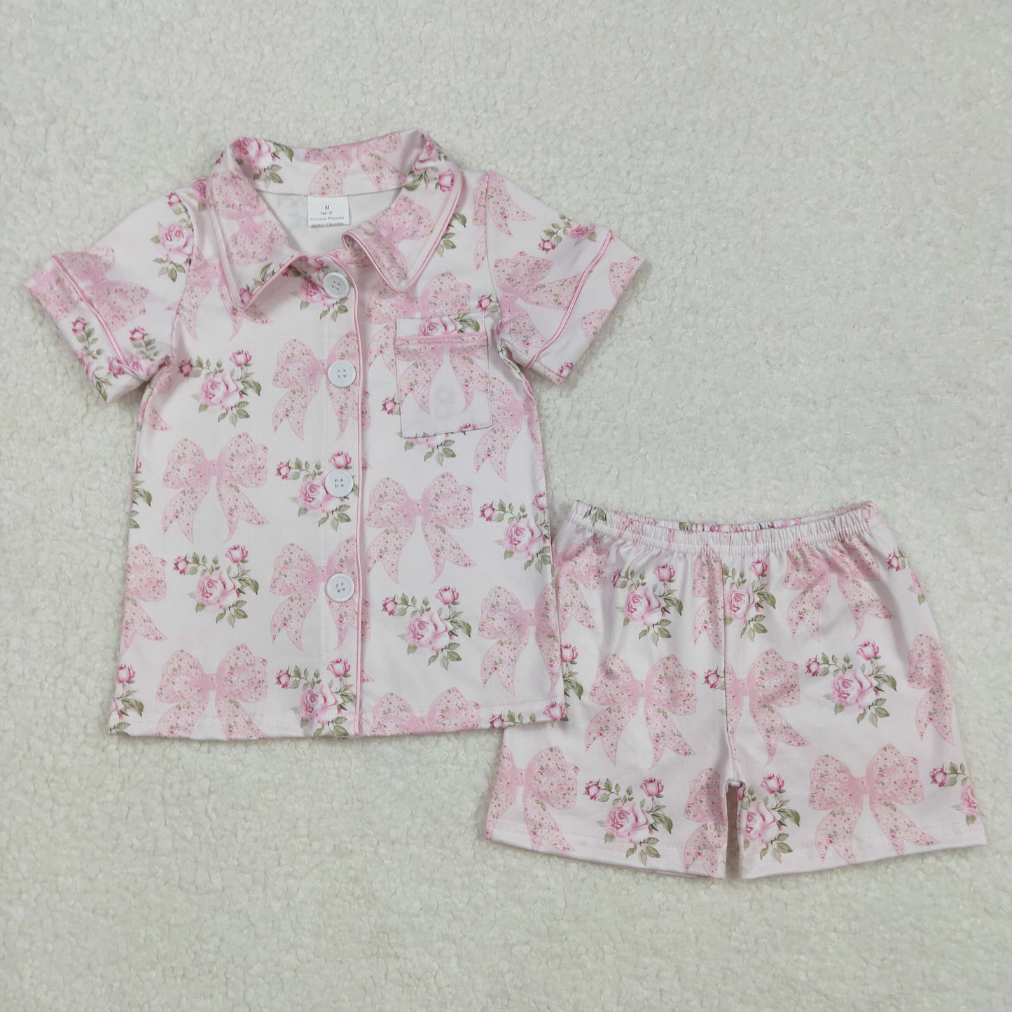 GSSO1780  short sleeve pink flroal coquette shorts pajama set