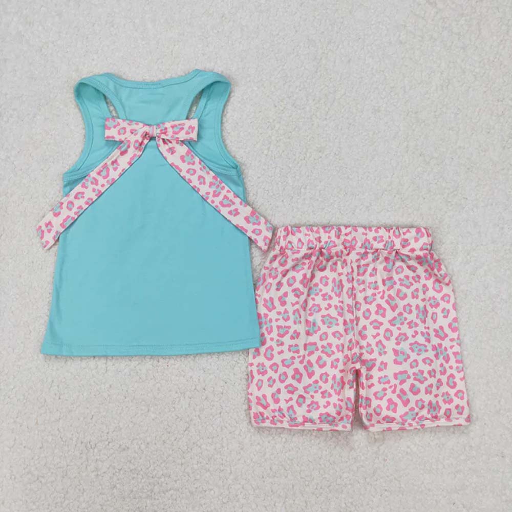 Sibling Baby Girls Sleeveless Colorful Leopard Camo Bow Vest Top Ruffle Shorts Set D 6.28