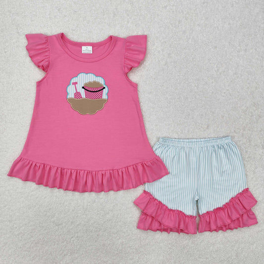 GSSO1785 Baby Girls Pink Beach Tunic Ruffle Shorts Clothes Sets D 6.13