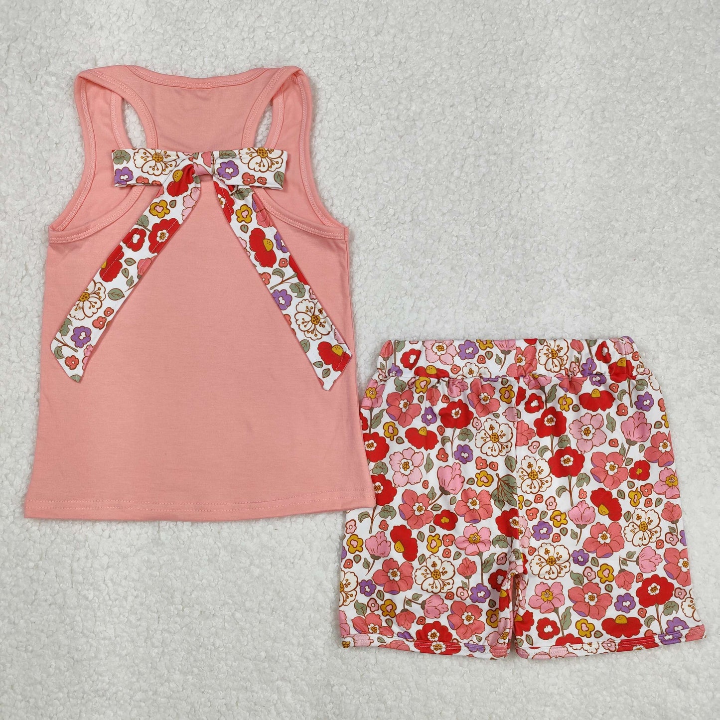GSSO1793  Baby Girls Pink Vest Shirt Flowers Shorts Clothes Sets  D 3.3
