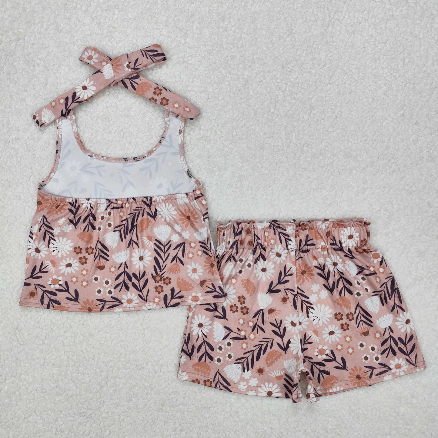 GSSO1870 Baby Girls Floral Halter Top Elastic Shorts Clothes Sets   D 3.6