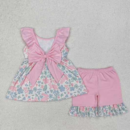 GSSO1881 Baby Girls Pink Easter Rabbits Tunic Ruffle Shorts Clothes Sets D 3.10