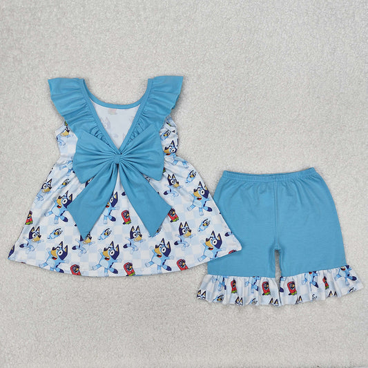 GSSO1886 Baby Girls Cartoon Dogs Tunic Ruffle Shorts Clothes Sets   D 3.13