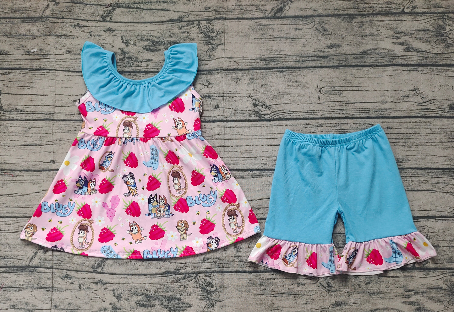 presale GSSO1904  Baby Girls Dogs Strawberry Bows Tunic Ruffle Shorts Clothes Sets  D 2.19