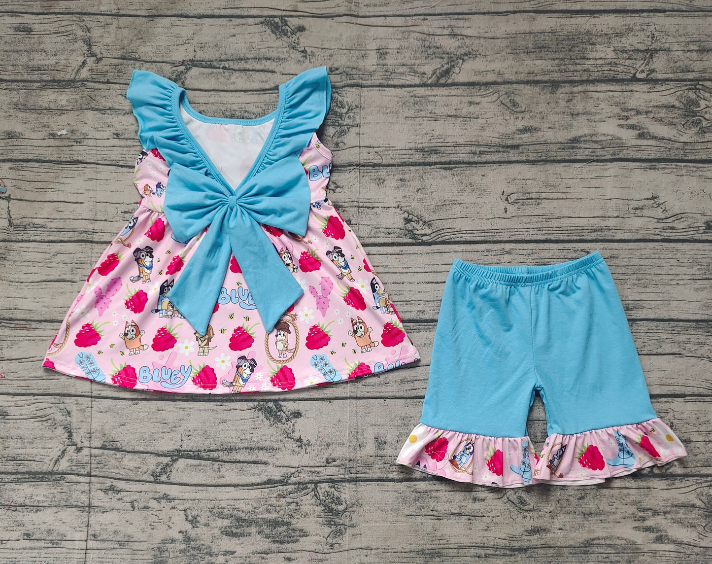 presale GSSO1904  Baby Girls Dogs Strawberry Bows Tunic Ruffle Shorts Clothes Sets  D 2.19