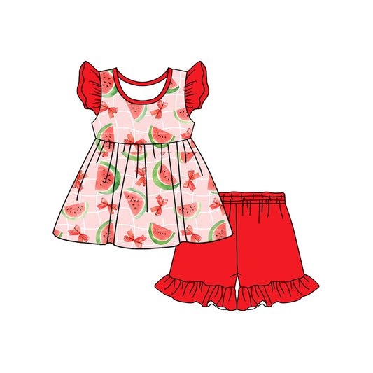 presale GSSO1932  Baby Girls Watermelon Bows Tunic Shorts Clothes Sets 2025 1.3