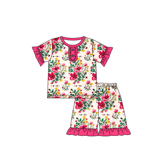 presale GSSO1934   Beige short-sleeved shorts pajama set with red lace and flowers and leaves 2025 1.3