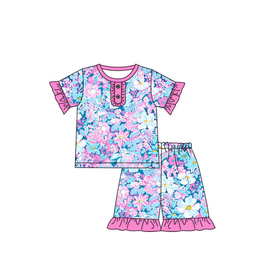 presale GSSO1935 Baby Girls Purple Flowers Shirts Ruffle Shorts Pajamas Clothes Sets 2025 1.3