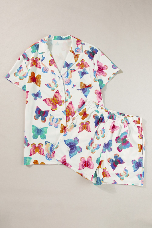 presale GSSO1945 Adult women butterfly pattern white short-sleeved shorts pajama set 2025 1.4