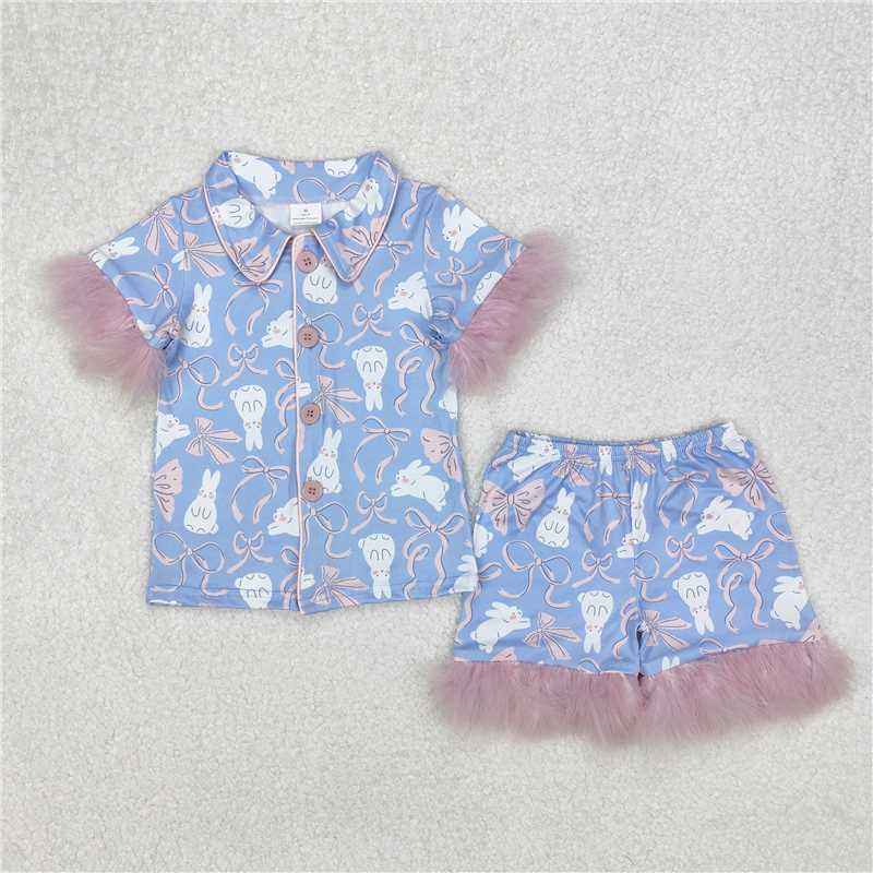 Match Baby Girls Easter Rabbits Bows Rompers Dresses Pajamas