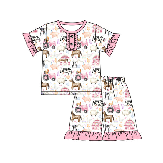 presale GSSO1947 Birthday Cake Farm Animal House Pink and White Short Sleeve Shorts Pajama Set 2025 1.4
