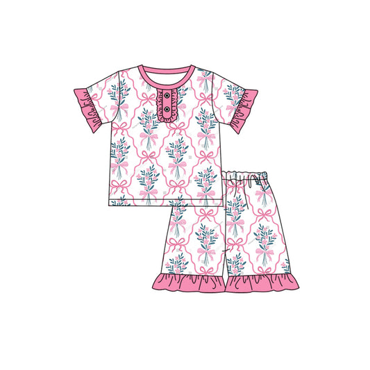 presale GSSO1948 White Plaid Short-sleeved Shorts Pajama Set with Flower and Bowknot Pattern 2025 1.4