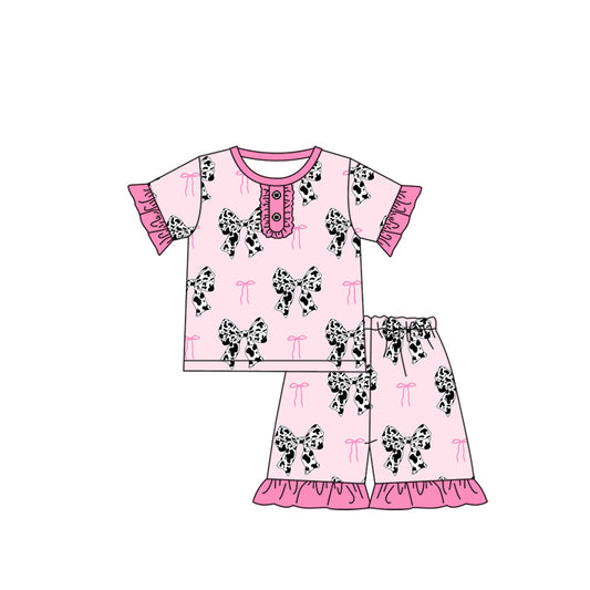 presale GSSO1949  Baby Girls Western Cow Print Bow Shirts Shorts Pajamas  2025 1.4
