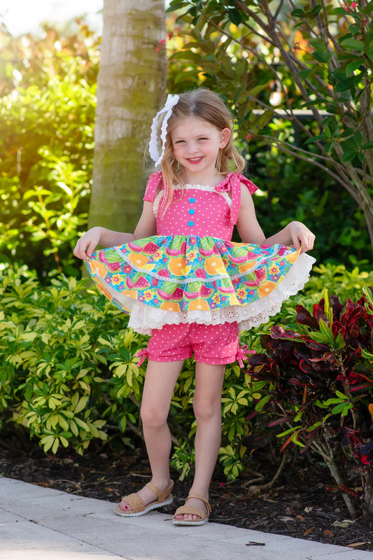 presale GSSO1951 Fruit Watermelon Flower Lace Rose Red Suspender Shorts Set 2025 1.4