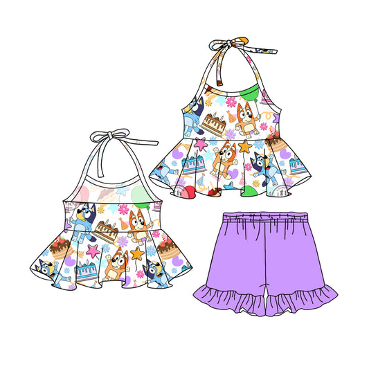 presale GSSO1953  Birthday Cake Balloon Star White Suspender Purple Shorts Suit D 4.5