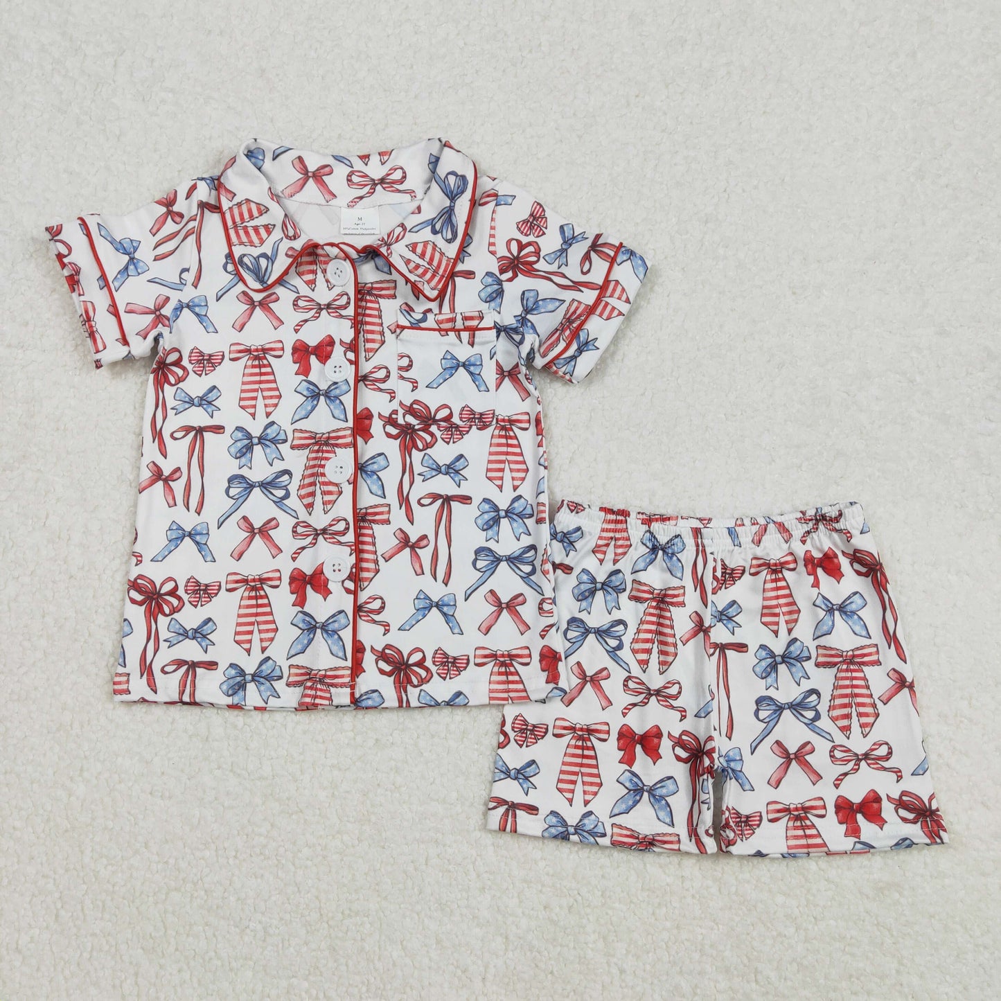 GSSO1966  Baby Girls 4th Of July Bows Buttons Shirt Shorts Clothes Sets  D 3.1