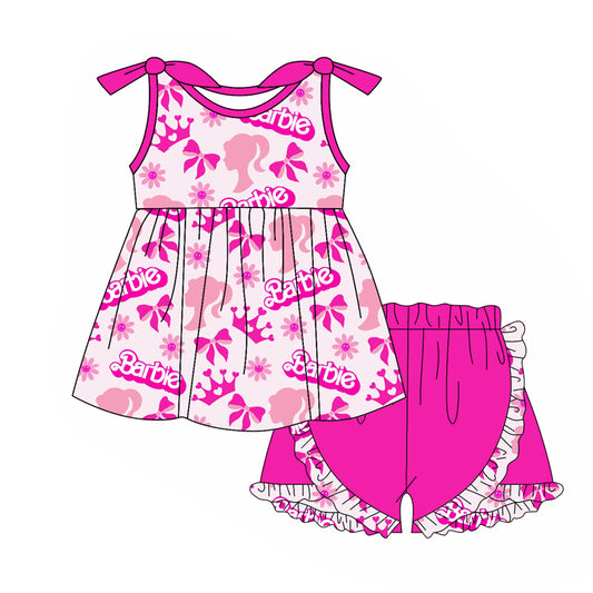 presale GSSO1969 Baby Girls Doll Pink Tunic Ruffle Shorts Clothes Sets 2025 1.8
