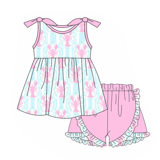 presale GSSO1971  Baby Girls Pink Crawfish Tunic Ruffle Shorts Clothes Sets  2025 1.8