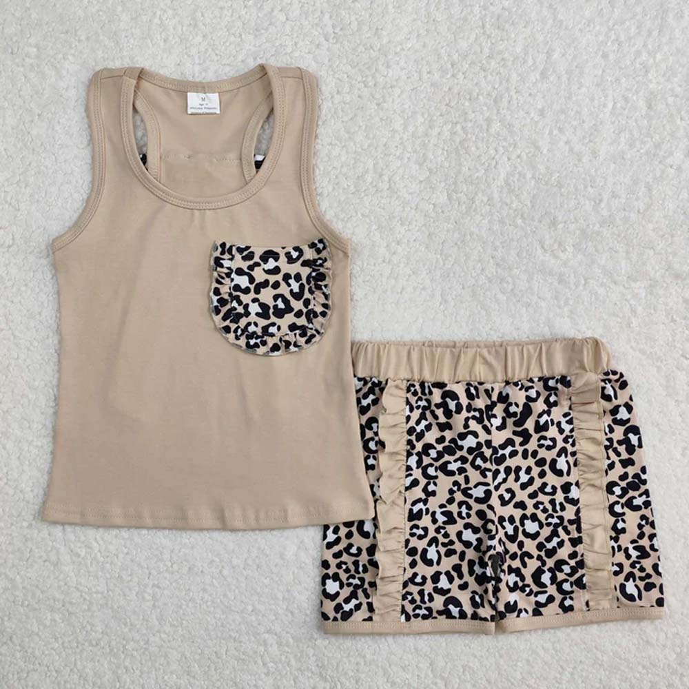 Sibling Baby Girls Sleeveless Colorful Leopard Camo Bow Vest Top Ruffle Shorts Set D 6.28