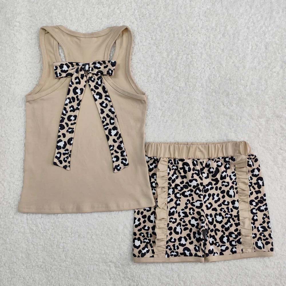 Sibling Baby Girls Sleeveless Colorful Leopard Camo Bow Vest Top Ruffle Shorts Set D 6.28