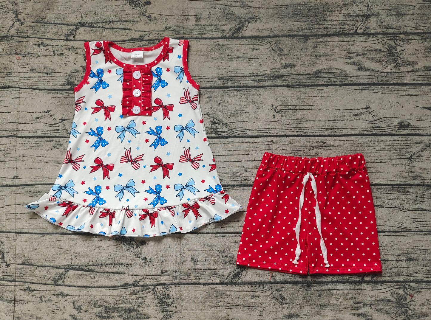 GSSO1991  Baby Girls 4th Of July Bows Tunic Shorts Sets  D 3.14