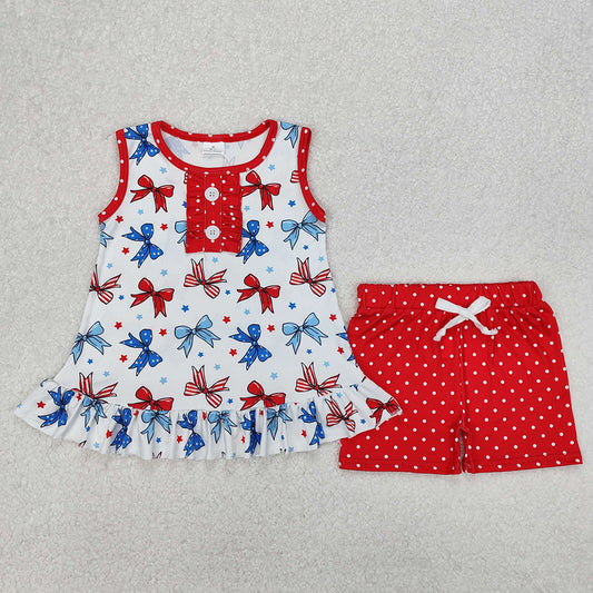 GSSO1991 Baby Girls 4th Of July Bows Tunic Shorts Sets D 3.14